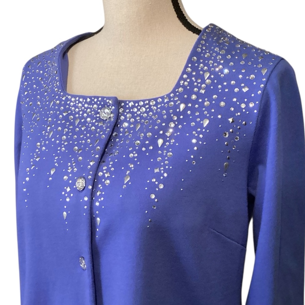 Quacker Factory Rhinestone Embellished Button Front Cardigan Blue‎ Medium - Picture 2 of 13